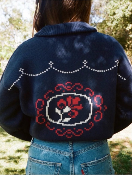 Daydreamer Jackets & Blazers - Navy Floral Knit Cardigan Jacket Western Coastal Cowgirl thick Sweater NWT